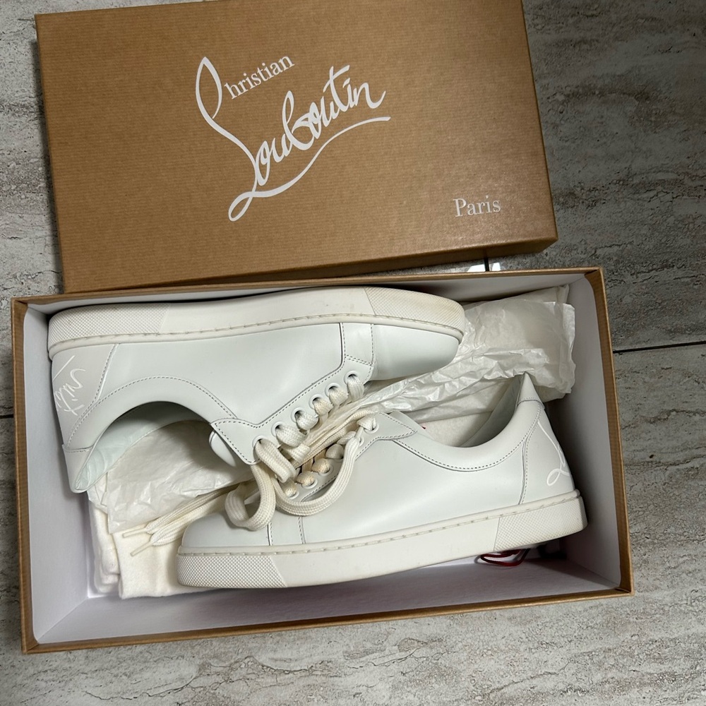 Christian Louboutin White Low-Top Script Sneakers - Picture 2 of 8